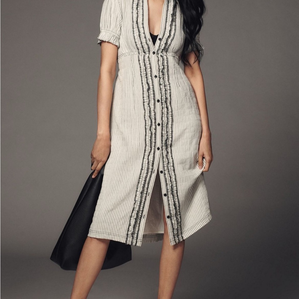 Anthropologie Pilcro Short-Sleeve Babydoll Midi Shirt Dress, Color: Black, Sz: M
